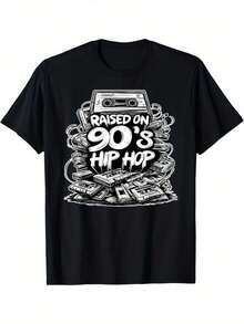 [Tape Edition Hip Hop T-Shirt] 90s Hip Hop Commemorative Edition, Tape Graffiti Rap T-ShirtClassic Vintage Cartoon Shirt Fun American Cartoon T-Shirt_MZCN - Black - View 1