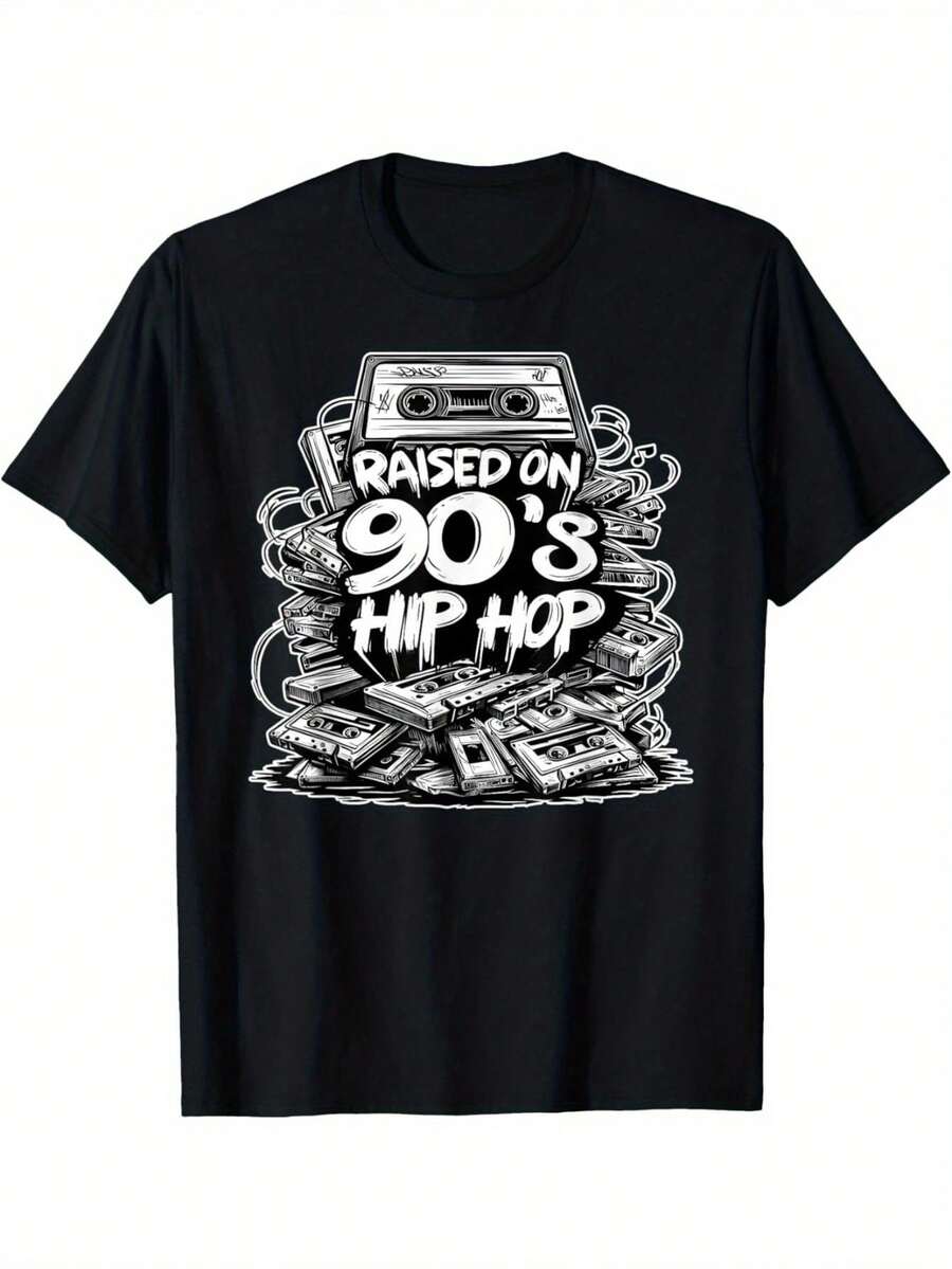[Tape Edition Hip Hop T-Shirt] 90s Hip Hop Commemorative Edition, Tape Graffiti Rap T-ShirtClassic Vintage Cartoon Shirt Fun American Cartoon T-Shirt_MZCN - Black - View 1