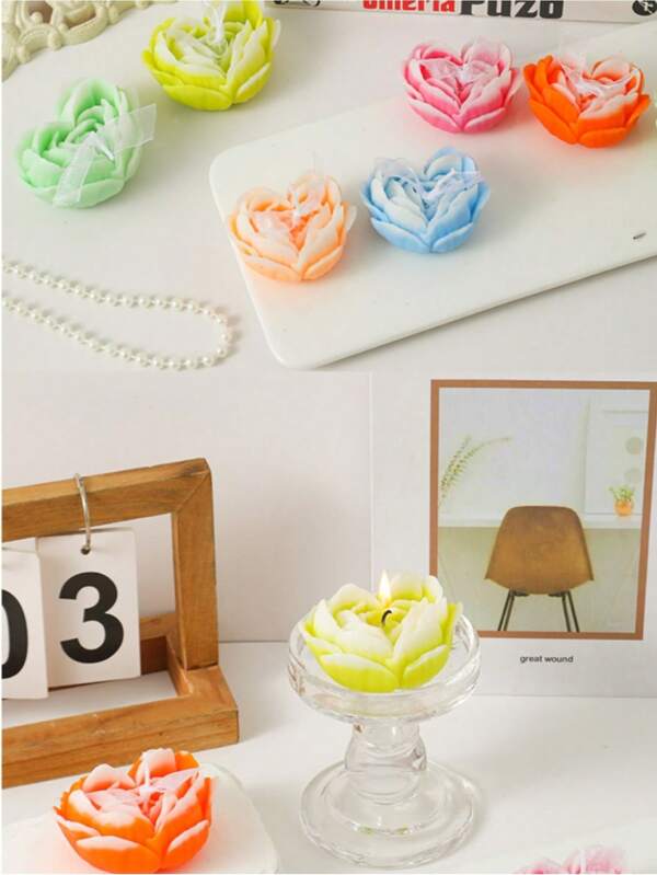 1pc/6pcs Heart-Shaped Rose Shaped Combustible Aromatherapy Candle, Suitable For Proposal Decoration/Wedding Celebration/Holiday Romance/Candlelight Dinner/Home Fragrance Ceremony, Fresh Fragrance, Long Burning Time, Exquisite Paper Box Packaging, Various Sizes And Specifications, Colors, Combination Set Is More Affordable