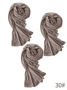3pcs Solid Color Stretchy Breathable Knit Fabric Casual Hijab Wraps Turbans, Summer For Dress - Multicolor - View 9