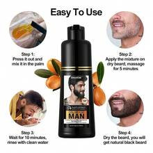 VERONNI 200ml 男士胡须染发洗发水，半永久性染发洗发水，二合一护理染发剂，可遮盖灰色胡须和头发，黑色和棕色可选