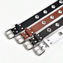 Punk Style Women Perforated Waist Belt With Metal Eyelets And Pin Buckle - Black - View 2