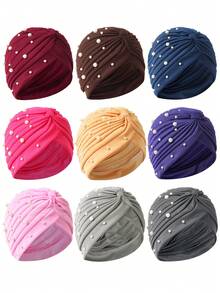 1pc Vintage Women's Solid Rhinestone Flower Casual Bandana Hair Wrap Hat, Versatile Watermelon Hat Hair Sleep Cap Sleep Bonnet,Beach,Travel - Multicolor - View 13