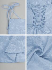 Look Polly Women's Easter Concert Independence Day Dinner Party Wedding French Elegance Sexy Slimming Elegance Elegant Elegance Wind Thin Strap Butterfly Strap Jacquard Flower Long Dress Wedding Women's Tea Party Women's Sexy Women's Long Spring Dress Mint Green - Blue - View 9