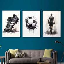 3pcs Modern Black And White Graffiti Football Wall Arts Canvas Posters, High-Definition Printing With Optional High-Quality Frame, Hanging Paintings For Living Room And Bedroom Home Decoration - Black and White - View 2