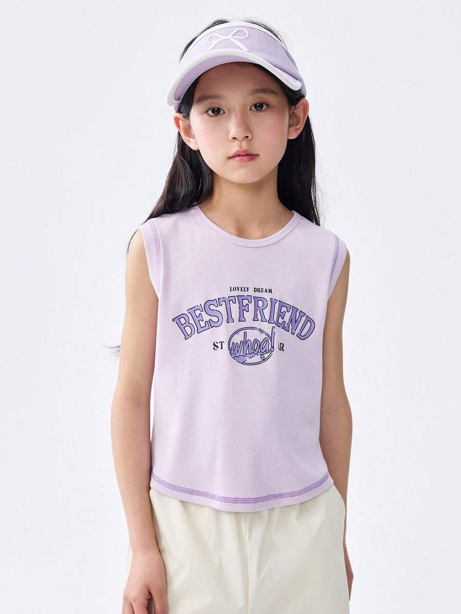 Balabala Children's Tank Top Girls' 2025 Summer Big Young Girl Sleeveless Fashionable Cool Top - Pink Purple - View 1