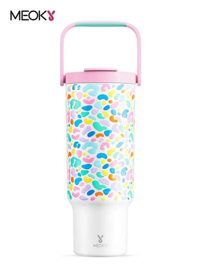 40 盎司手柄杯、真空隔热水瓶、保温杯、带手柄的玻璃杯、防漏盖和吸管、保温咖啡杯不锈钢旅行杯、真空瓶，保冷 34 小时或保温 10 小时，便携式保温瓶适用于户外露营、徒步旅行、驾驶和汽车旅行