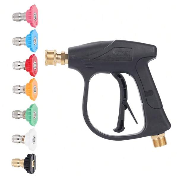 Manguera corta de alta presión de 4350 psi, todo de cobre, M22-14, pistola de agua multiusos para lavar autos y limpiar en el hogar