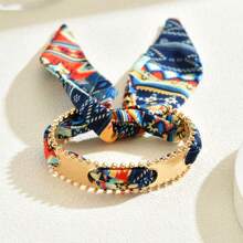 1pc Elegant & Stylish Women Multi-Color Ribbon Bangle, Alloy Beach Vacation Bracelet Accessory For Ladies