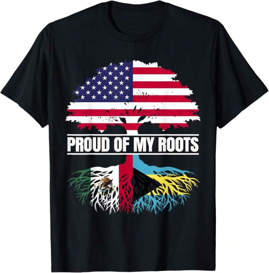 Mexico Bahamas Heritage Mix Proud Of My Mexican Bahamian T-Shirt;ET Valentine's Day Gifts - Black - View 1