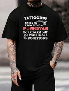 Camiseta divertida de artista de tatuajes - Salvado por la tinta - Camiseta gráfica peculiar para hombres - Regalo para amantes de los tatuajes - Negro - Ver 1