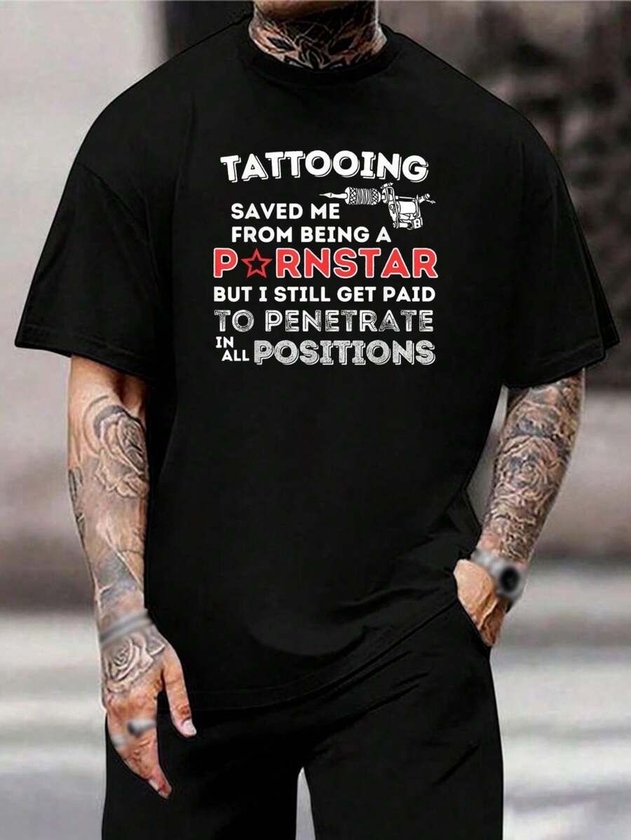 Camiseta divertida de artista de tatuajes - Salvado por la tinta - Camiseta gráfica peculiar para hombres - Regalo para amantes de los tatuajes - Negro - Ver 1