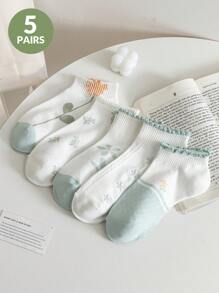 1-5 Pairs Women's Flower Print Romantic Pastoral Boat Socks, Short Daily Casual Fashion Versatile Sports Socks
