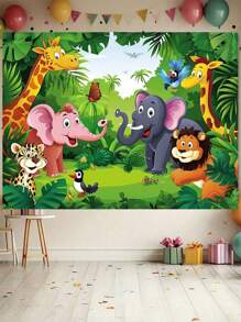1pc-Zoo Photography Background Cartoon Wild Animal Background Happy Birthday Photography Background Animal Jungle Wildlife Zoo Theme Party Decoration Photo Studio Props