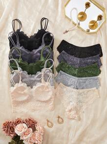 5 ENSEMBLES Ensemble lingerie pour femmes avec Top tube en dentelle et culotte à bretelles. Équipé d'un coussinet de poitrine, soutien-gorge anti-exposition, confortable sans rebord, fine bretelle. Ensemble de lingerie sous-vêtements.