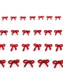 60pcs/Set Non-Scented Assorted Sizes Cute Burgundy Bowknot Nail Art Decorations, Suitable For Autumn & Winter Nail Decor & DIY Accessories