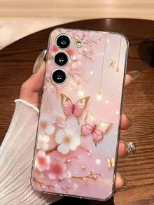 1 件粉色桃花与蝴蝶设计透明软手机壳，适用于三星 Galaxy A04e/12/A13/A14/A34/A50/A52/A53/A54/S21/S22/S23/S24/S25/S25Ultra - 無色 - 查看 6