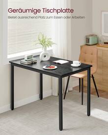 Esstisch, Küchentisch, 70 x 110 x 77 cm, Esszimmertisch für 4 Personen, Tisch Wohnzimmer, Schreibtisch, für Esszimmer, Küche, Industrie-Design, ebenholzschwarz-Mattschwarz - Ebenholzschwarz + Mattschwarz - Übersicht 2