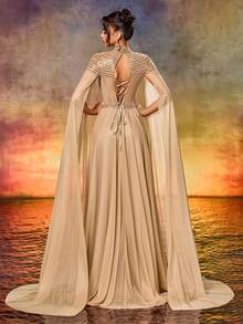 Váy dài tay bằng vải tuyn sequin thanh lịch cho những dịp trang trọng, váy dạ hội thanh lịch, cho khách dự tiệc cưới, tốt nghiệp, tiệc tối, váy dự tiệc - Rượu sâm banh - Xem 2