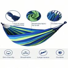 Portable Hammock Outdoor Garden Travel Sports Home Camp Swing Canvas Stripe Hang Bed Double Hammock Single People(Blue)