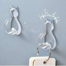 4 Peças Ganchos de toalha com adesivo forte em formato de gato para banheiro, quarto, sala de estar e dormitório - essencial perfeito para organizar toalhas e roupas em casa, ganchos adesivos em formato de cauda de gato cartoon, montados na parede sem perfuração, à prova d´água