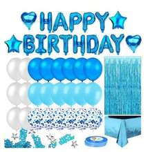 Kit Completo de Globos Metálicos y de latex Para Fiesta De Cumpleaños incluye letras que forman la palabra Happy Birthday Christmas navidad kit globos fiesta decoración navideño cumpleaños - Azul - Ver 1