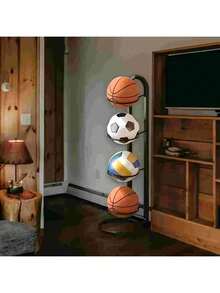 Conjunto de suporte para bolas de metal de fácil montagem, suporte para bolas de basquete multicamadas com base redonda grande - Suporte para bolas esportivas de metal resistente para basquete, futebol e vôlei - disponível em vários tamanhos - Multicolorido - Ver 6