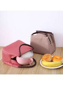 1pc Striped Lunch Bag, Insulated Lunch Box,Waterproof Oxford Cloth Lunch Tote Bag, Large Picnic Bag, Insulated School Lunch Bag, Carry Bag, Lunch Container, Back To School, Outdoor Carrying Bag