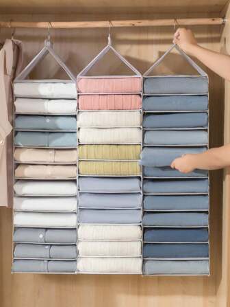 1件6格9格12格灰色绿色白色挂衣柜裤衣服收纳挂袋可折叠网状衣服收纳袋家用分层分类袋