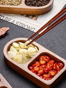 1 件木制两格或三格盘子 - 经典时尚的家用小吃盘，分开盛放火锅和烧烤酱，高品质派对托盘，野餐，餐桌整理，派对服务托盘 | 天然木纹设计 | 光滑的木质表面，食物托盘 - 棕色 - 查看 7