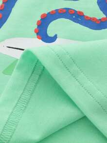 Camiseta De Manga Corta Con Estampado De Caricatura De Pulpo Para Niños, Informal Para Excursiones De Verano - verde menta - Ver 6