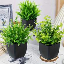 Set da 1/4/6 vasi da fiori verdi con piante artificiali piccole, inclusi vasi da fiori, piante in vaso verdi di eucalipto realistiche simulate per decorazione di interni casa, stanza, matrimonio, ufficio, bagno e camera da letto, con eucalipto in plastica e piante di grano in miniatura, perfetto per decorazione di piante artificiali per scrivania interna, regali per insegnanti