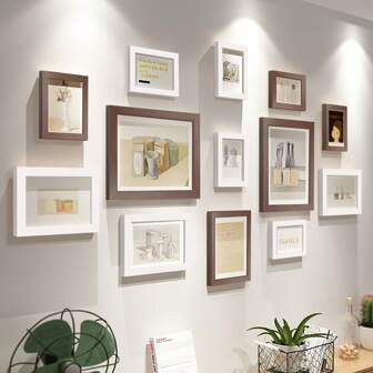 13-Piece Wooden Wall Photo Frame Set With Layout Guide - Versatile Home, Office, Wedding & Festival Decor, Thoughtful Gift Idea, Multi-Picture Display (Photos Not Included), Easy-To-Hang Wood Frames For Personalized Wall Arrangements