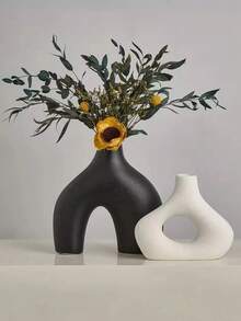 形状独特的花瓶适合现代家居装饰，圆形哑光甜甜圈花瓶非常适合蒲苇，抽象中性波西米亚北欧简约风格花瓶，具有完美的曲线线条，适合客厅婚礼桌、派对、办公室和卧室。 - 彩色 - 查看 2