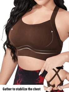 The Combination Of A Two-Piece Plus-Size Women's Cross-Strap Bra And Pocket Leggings Is Suitable For Outdoor Hiking. It Is Comfortable And Lightweight, And The Pocket Design Makes It Convenient To Carry A Mobile Phone - 棕色+棕色 - 查看 4
