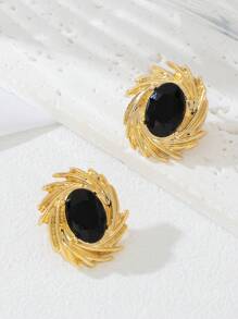 1 Pair Minimalist French Elegant Gem Inlaid Fireworks Design Ladies Earrings, Suitable For Daily Wear/Commute/Dating