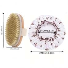 Set de 2 piezas: cepillo seco natural y gorro de ducha doble, gorro de baño impermeable, cepillo de baño de madera de haya para exfoliación - cepillo corporal de mango de madera para un cuidado beige claro y experiencia spa | Elegante cepillo corporal | Base de madera duradera