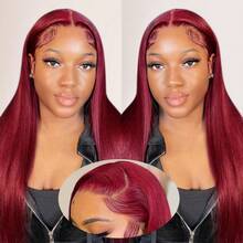 99j Burgundy Lace Front Wigs Human Hair 30Inch 13x6 Lace Front Wigs Human Hair Straight Red 180% Density HD Lace Front Human Hair Pre Plucked Pre Cut Glueless Wigs Colored For Women - S99J - View 4