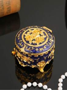 1 Pieza Caja de joyería de estilo vintage redonda, caja de almacenamiento para aretes y collares, para el Día de la Madre, para la novia, para miembros femeninos de la familia o la empresa, brillante y elegante, de moda, opción principal para regalos, necesidad de verano para mujeres, organizador de almacenamiento, regalo, de vuelta a la escuela