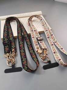 Lanière de téléphone en nylon floral avec pendentif perle, bracelet compatible accessoire universel - Collier/Floral - Voir 6