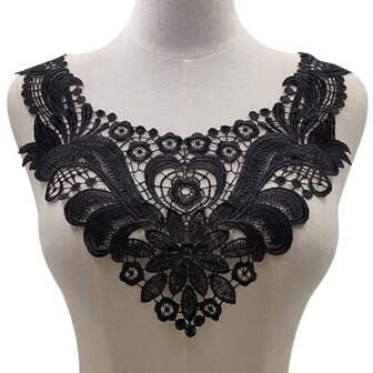 1 pezzo di Applicazione per colletto in pizzo ricamato e traforato in poliestere, adatto per abiti e artigianato