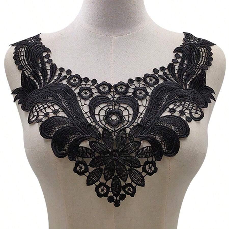 1pc Polyester Lace Embroidery Hollow Floral Collar Applique, For Dresses And Crafts - Multicolor - View 1