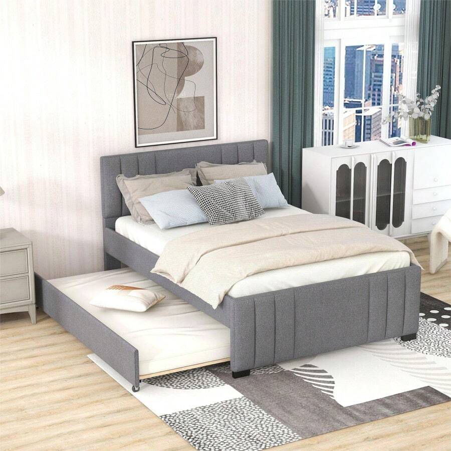 Cama de plataforma tapizada con cama nido, gris (ANTIGUO SKU:SM001006AAE)-5928 - Multicolor - Ver 1