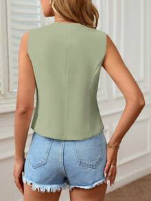 Áo vest nữ màu trơn cài một hàng khuy, thanh lịch, thích hợp cho công sở và mặc thường ngày mùa hè. - màu xanh lá - Xem 2