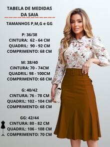 Saia Feminina Moda Social Secretária Com Elastano E Cinto.