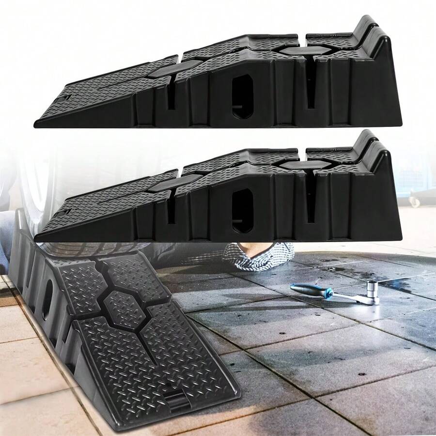 5000KG Capacity 2pcs Heavy Duty Car Ramps - Polypropylene Plastic Loading Access Ramps For Low Profile Vehicles - Black - View 1
