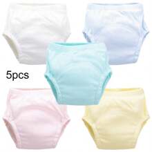 Set de 5 pañales de tela reutilizables para bebé, diseño minimalista y lindo en múltiples colores, adecuado para niños y niñas, pañales de entrenamiento para ir al baño a prueba de fugas, para todas las estaciones