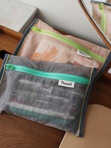 Transparent Nylon Mesh Pouch Bag, Portable Lightweight Foldable Storage Organizer For Documents, Cards, Cables And Stationery - Grey - View 4