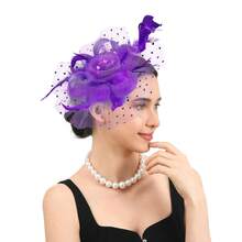 1PC Fascinators Hat For Women Tea Party Headband Kentucky Derby Wedding Cocktail Flower Mesh Feathers Hair Clip - A - 查看 3