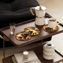 6pcs Set Wooden Elephant Pattern Coasters, Suitable For Various Commercial Venues, Living Room, Kitchen, Dining Room, Great Gift - Multicolor - View 5